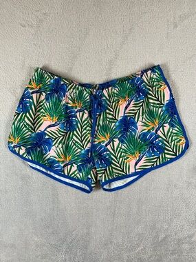 Franks Tropical Palm Bird‎ of Paradise Board Shorts Blue Pink XL Swim Shorts
